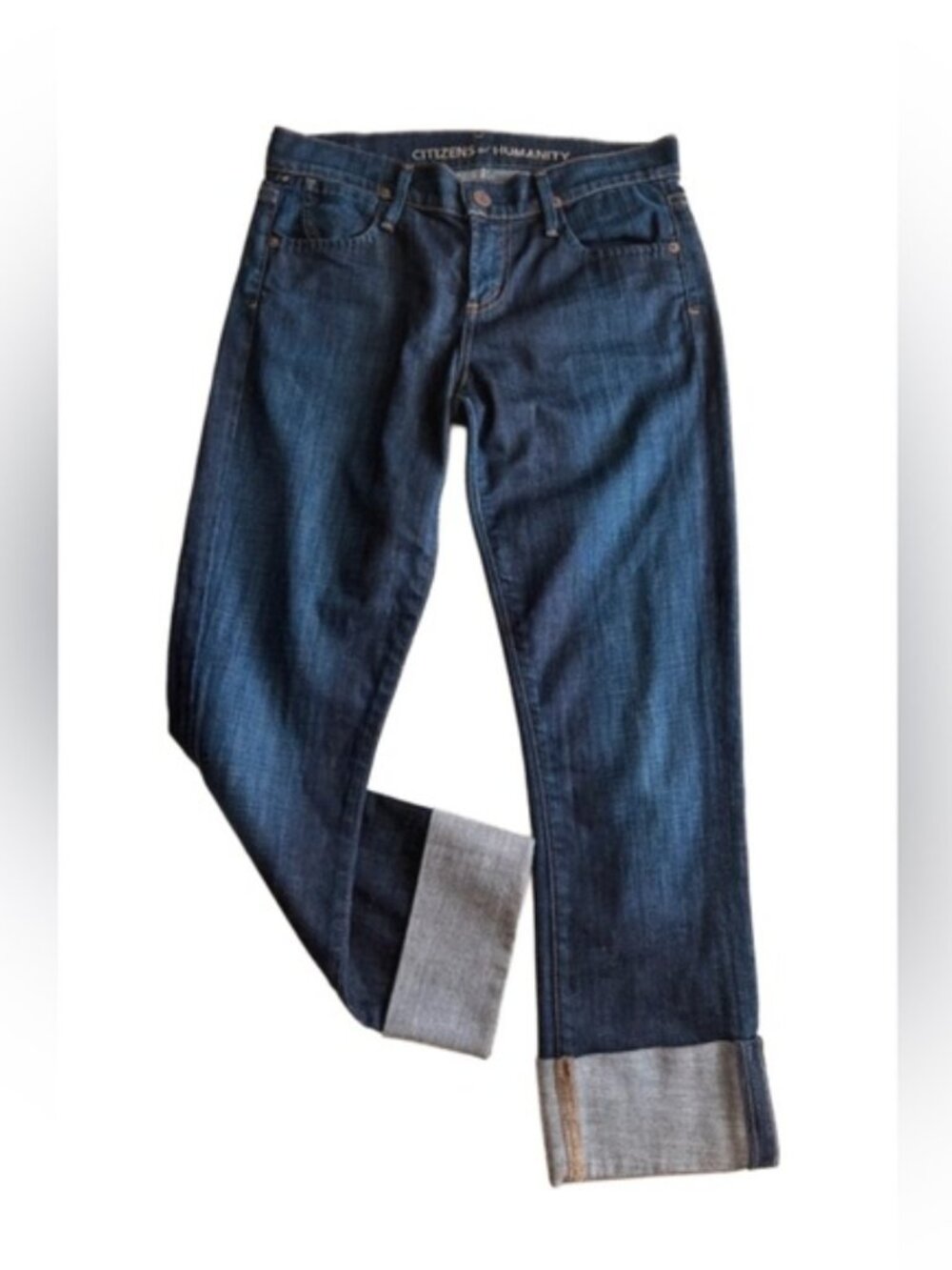 CITIZENS Of HUMANITY "Dani" Cropped & Cuffed, Mid-Rise Dark Wash Jeans - 25 Dark - Picture 7 of 11